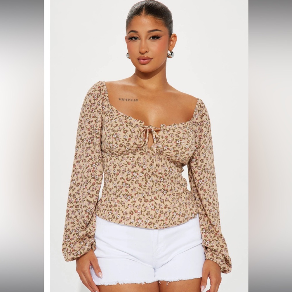 Fashion Nova Floral Blouse in Brown and Pink